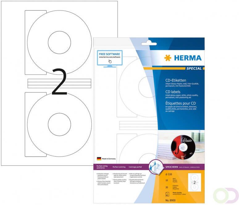 Herma Inkjet-CD-etiketten A4 Ã 116 mm permanent hechtend